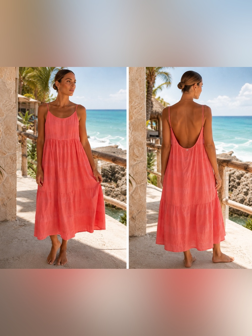 NWT | O’Neill | Whitley Tiered Midi Sundress Coral Peach - Size Small